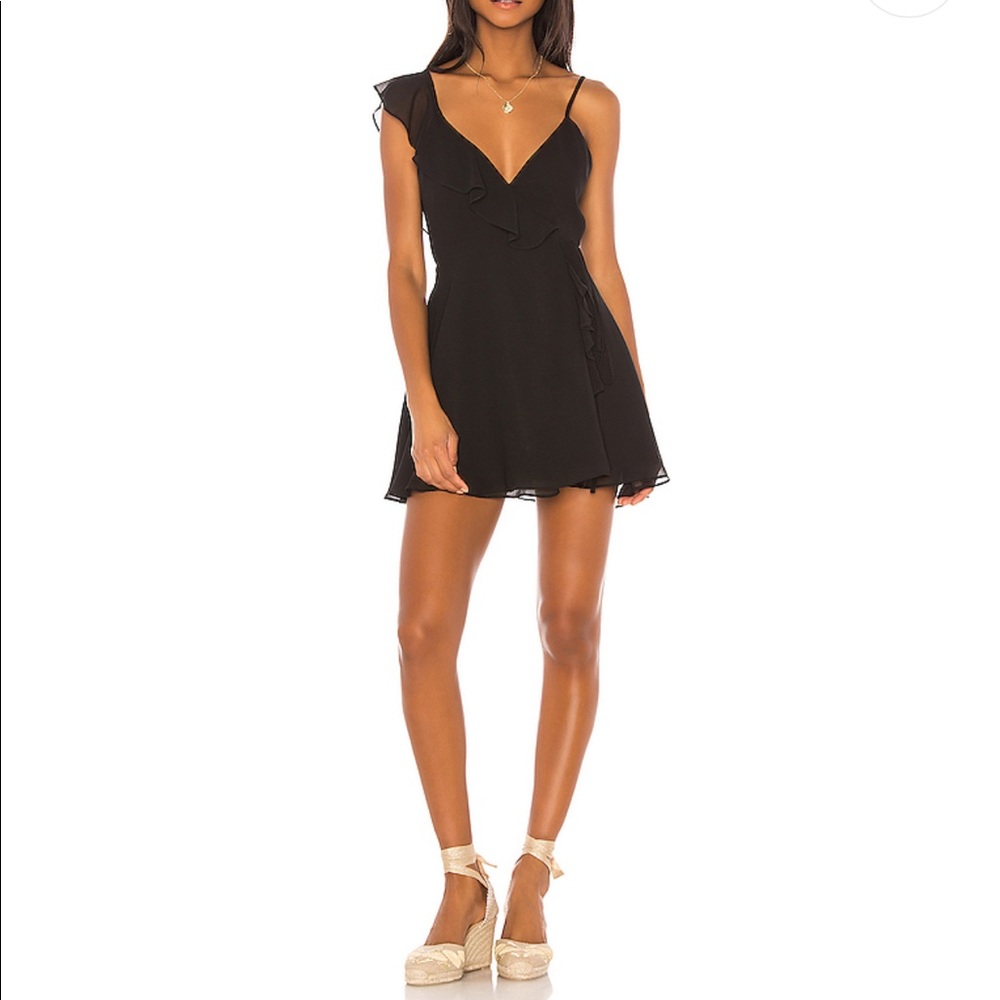 LPA Asymmetrical ruffle wrap black dress - Med